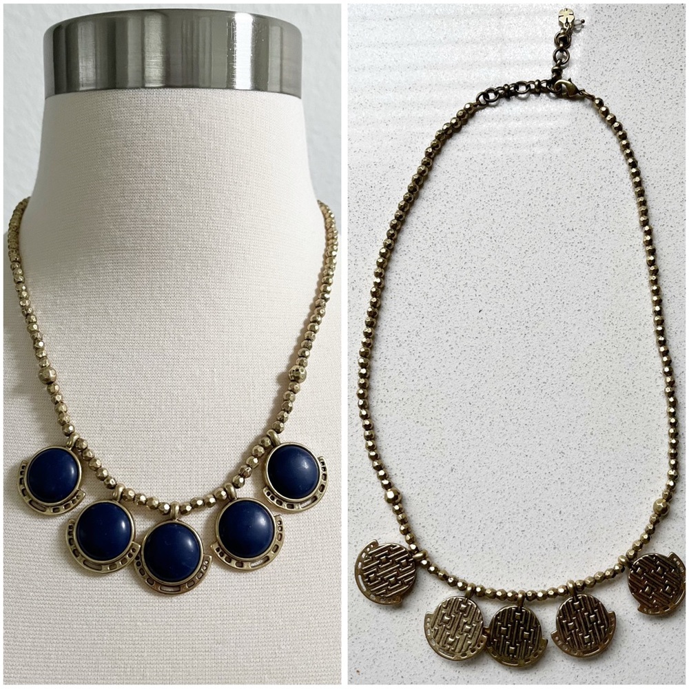 LUCKY BRAND Reversible Geometric Statement Necklace Gold-tone Blue Faux Stone